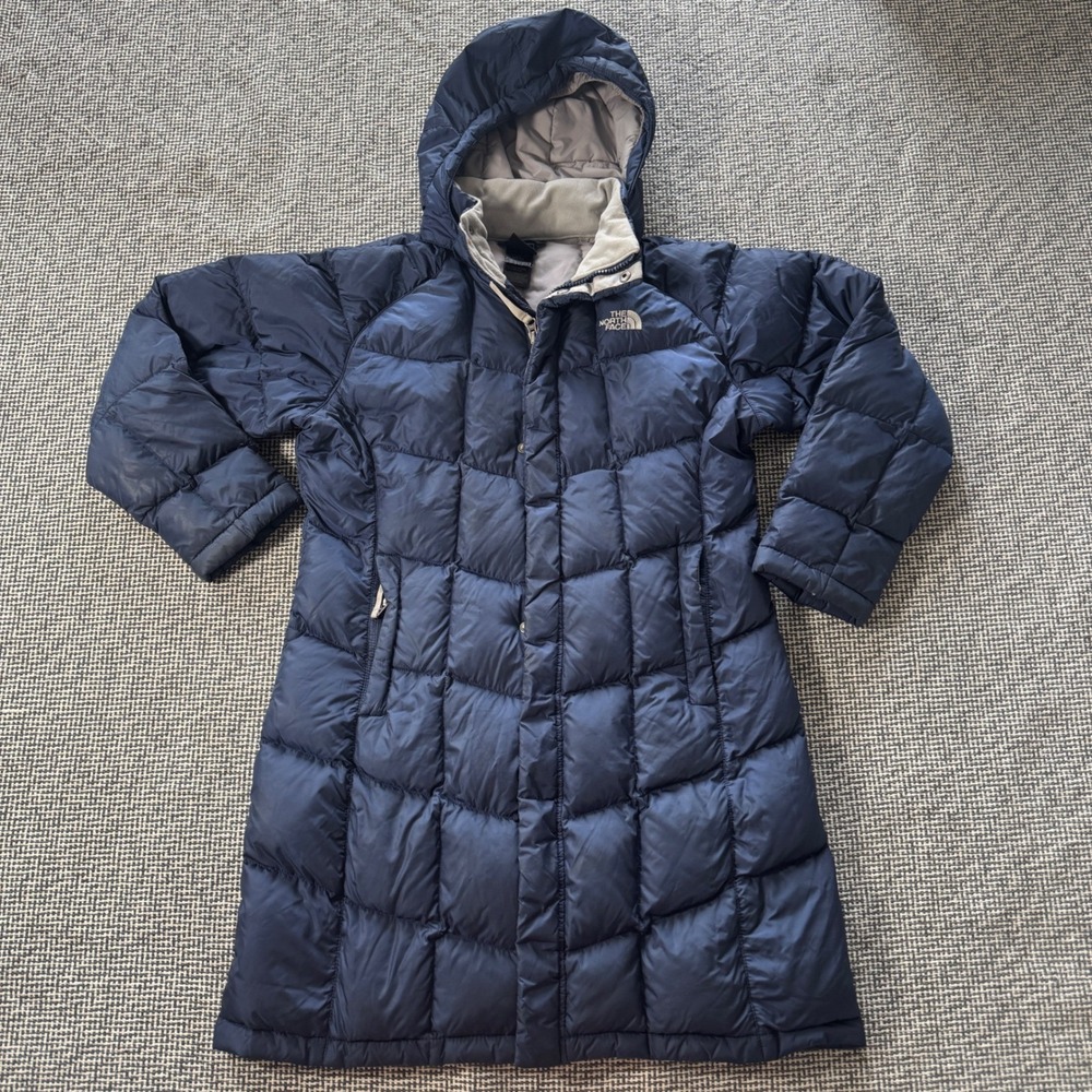The North Face Girls Metropolis Down Parka Navy Blue Hood Puffer Jacket L 14/16